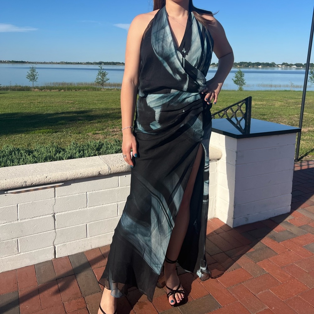 ASOS Black and Blue Halter Maxi Dress